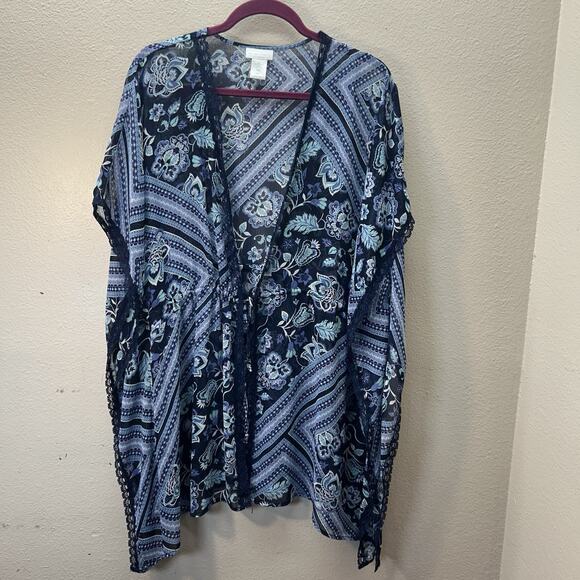 NY & Co Boho Floral Chiffon Kimono Cardigan Open Duster Kimono Cover Up SZ S/M - Picture 1 of 5